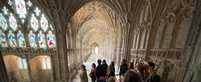 A photo of students exploring the inside of a cathedral